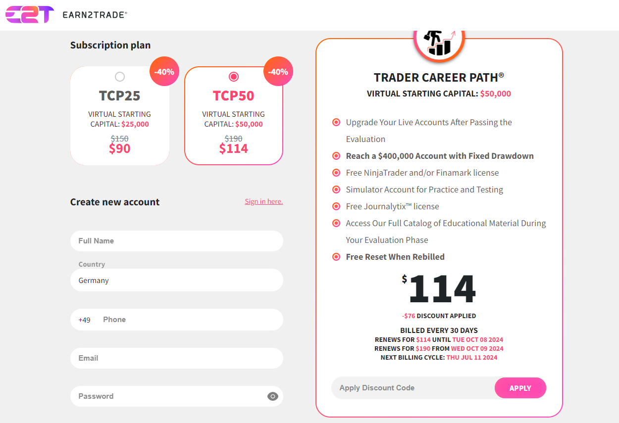 Earn2Trade proprietary trading platform, challenges, dashboard, and rules - Preview 2